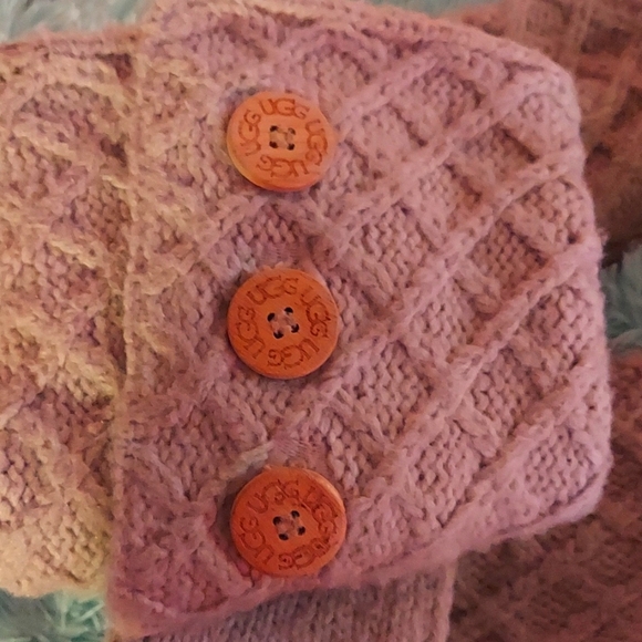 UGG Knit Slippers with Button Detail - Cream and Tan - Picture 2 of 3